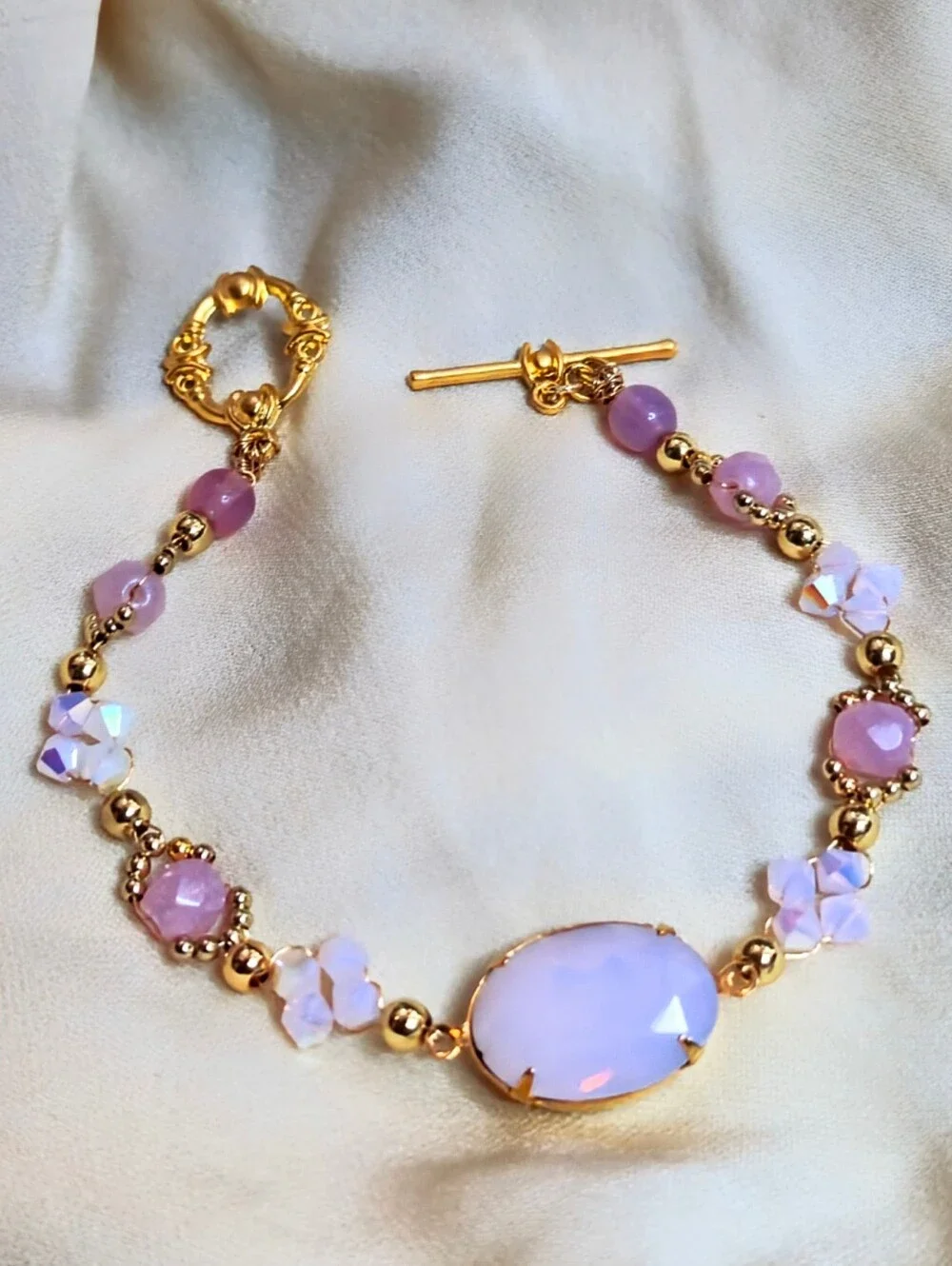 Twinkling Preciosa Pink Opal AB in Feminine & Dainty Crystal & Glass Bracelet
